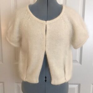 New Ann Taylor Loft Cream Cardigan Sweater Angora Fuzzy Spring Short Sleeve M